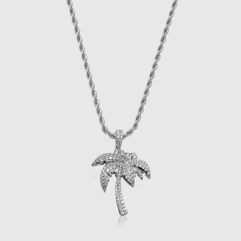 ICED PALM TREE PENDANT (SILVER)