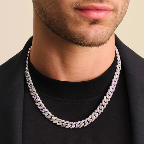 Purple Iced Out Cuban Link Chain 10mm