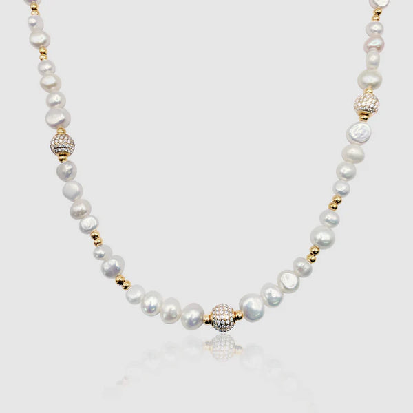 ICED BEADED REAL PEARL NECKLACE (GOLD)