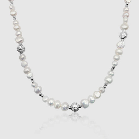 ICED BEADED REAL PEARL NECKLACE (SILVER)