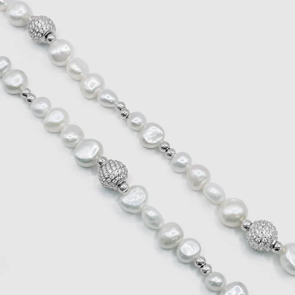 ICED BEADED REAL PEARL NECKLACE (SILVER)