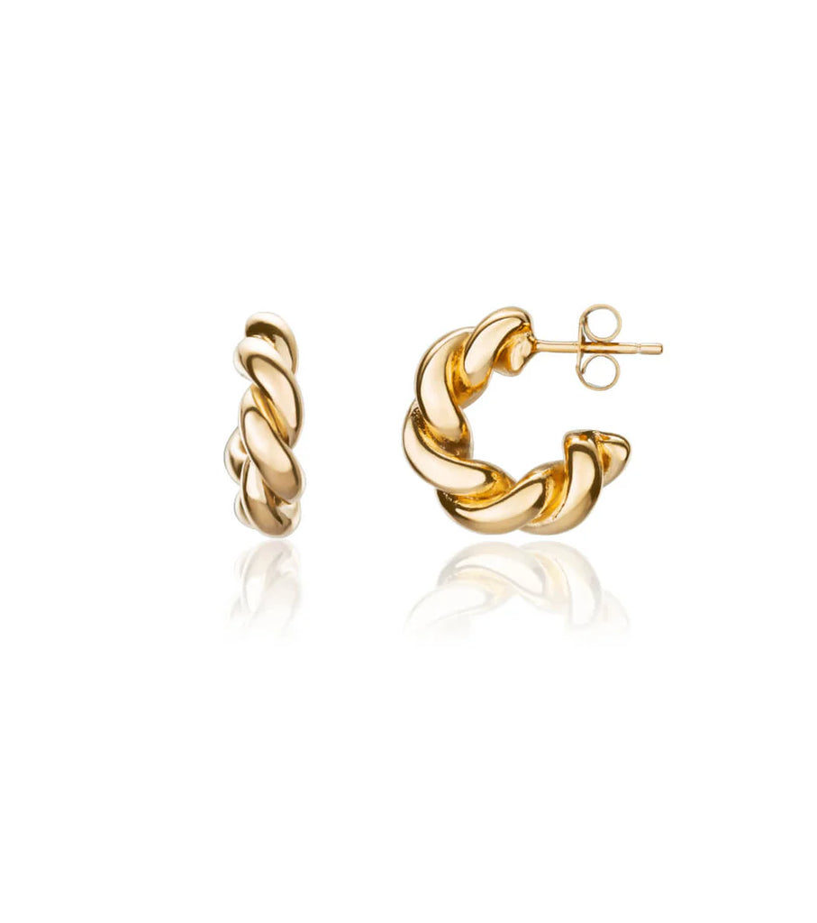 Twisted Huggie Hoop Earrings (Gold)