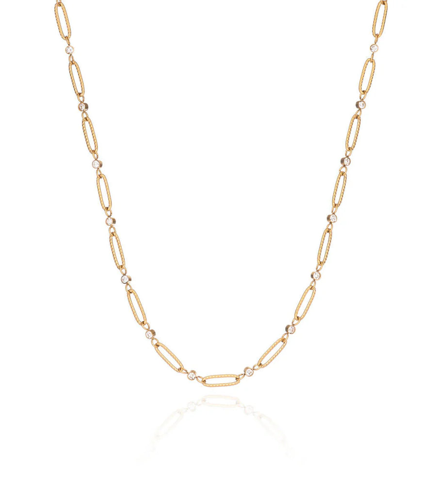 Crystal Paperclip Chain Necklace (Gold)