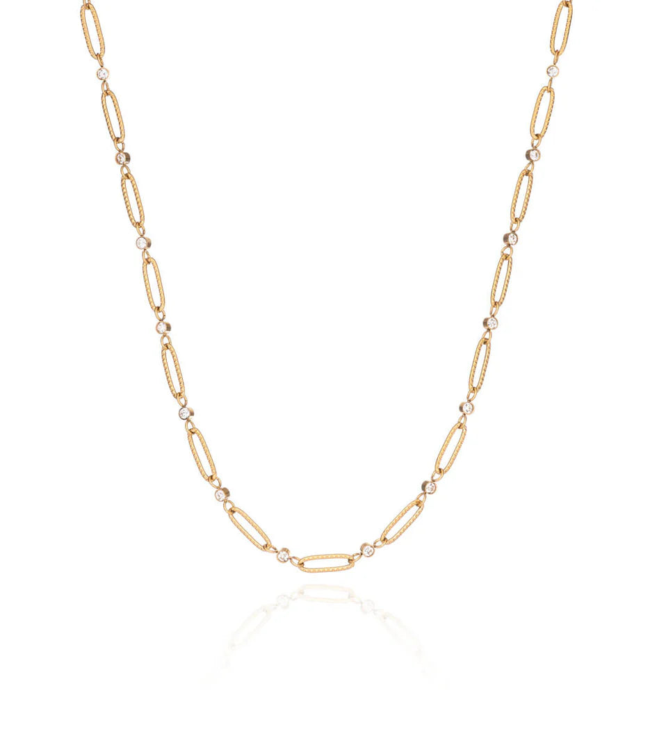 Crystal Paperclip Chain Necklace (Gold)