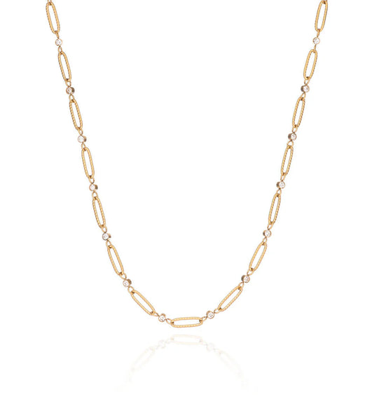 Crystal Paperclip Chain Necklace (Gold)