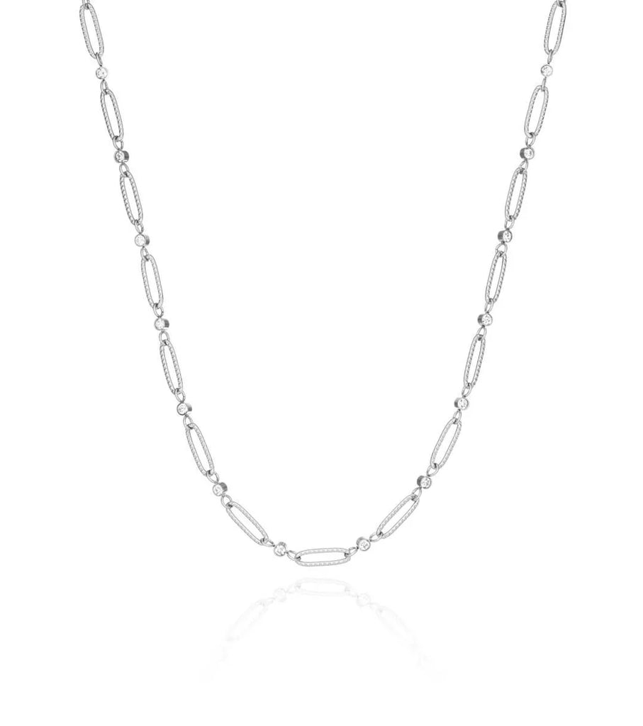 Crystal Paperclip Chain Necklace (Silver)