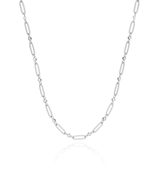 Crystal Paperclip Chain Necklace (Silver)