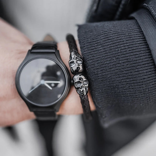 Black Skull Leather Bracelet