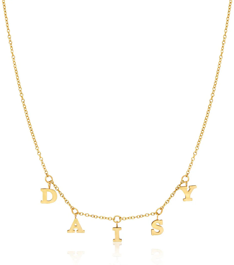 Mini Hanging Letter Name Necklace (Gold)