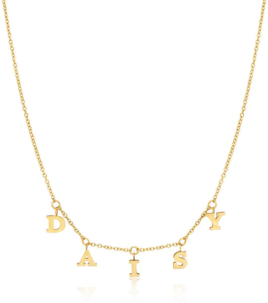 Mini Hanging Letter Name Necklace (Gold)