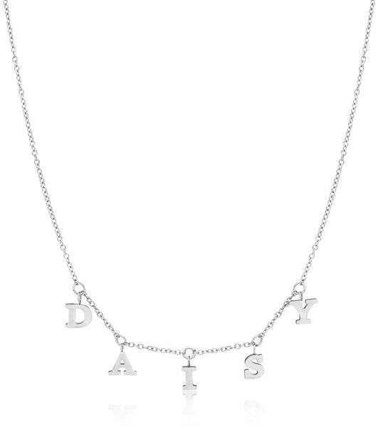 Mini Hanging Letter Name Necklace (Silver)