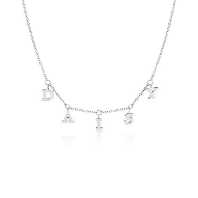 Mini Hanging Letter Name Necklace (Silver)