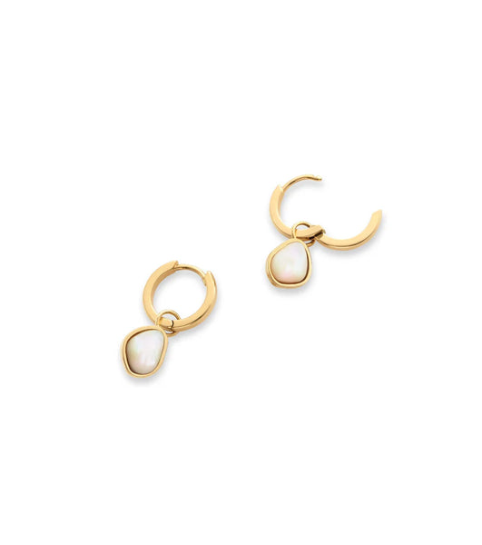 Organic Moonstone Huggie Hoop Earrings (Gold)