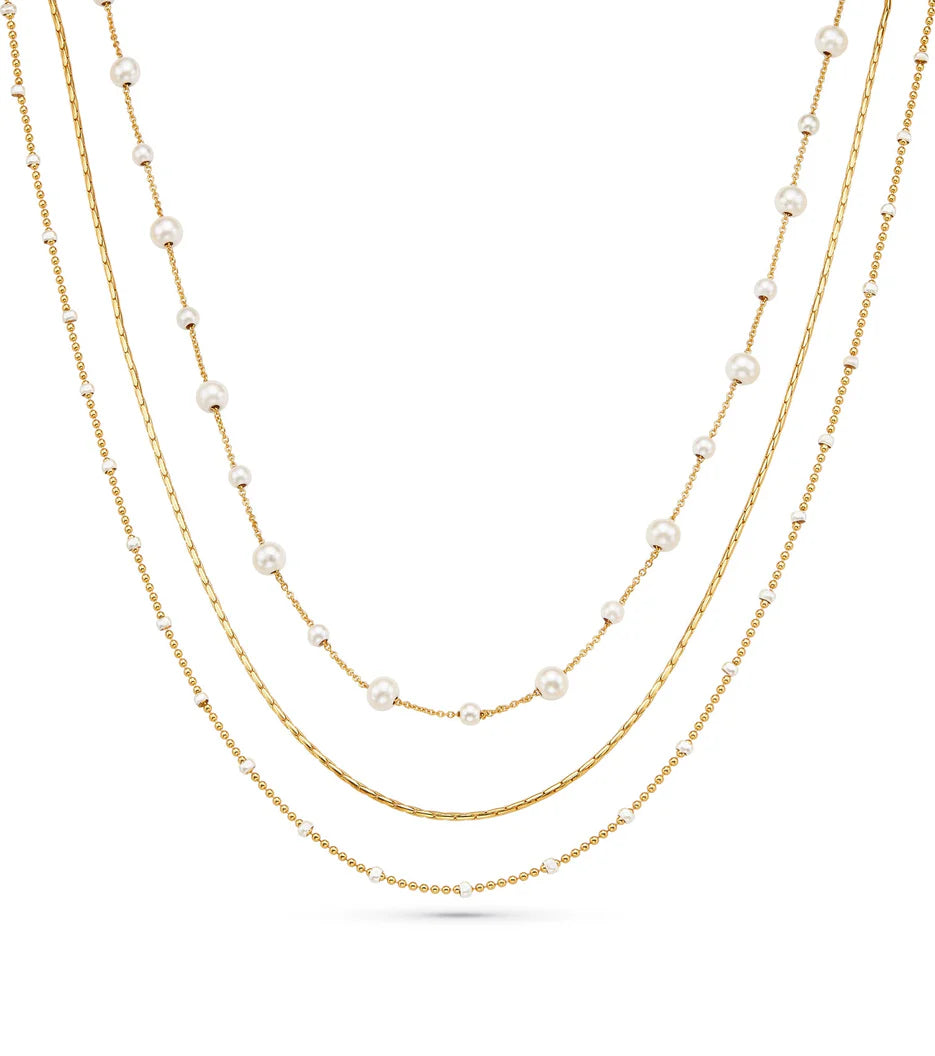 Nova Pearl Multi Chain Necklace (Gold)