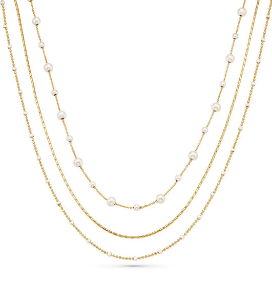 Nova Pearl Multi Chain Necklace (Gold)