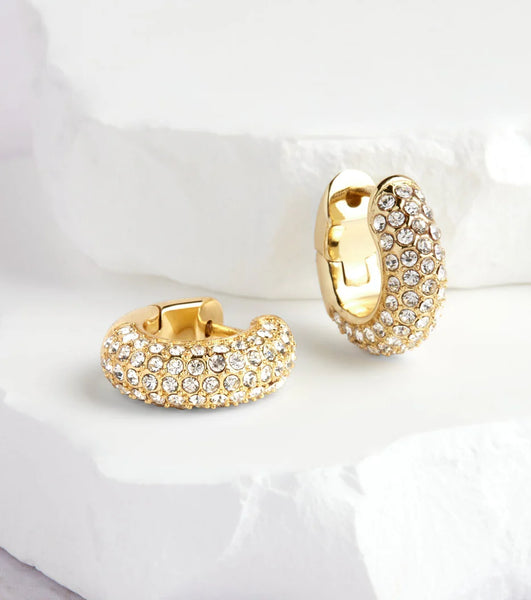 Pavé Crystal Chunky Huggie Hoops (Gold)