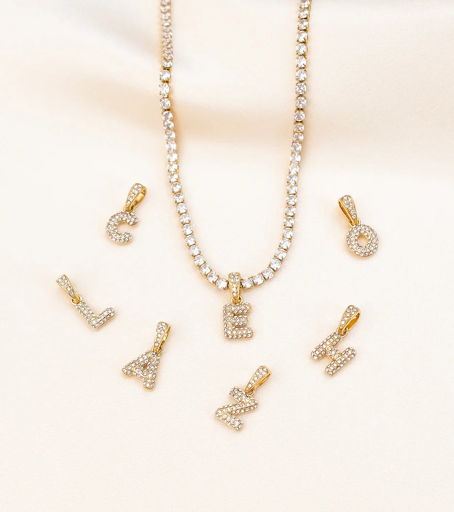 Bubble Initial Tennis Necklace (Gold)