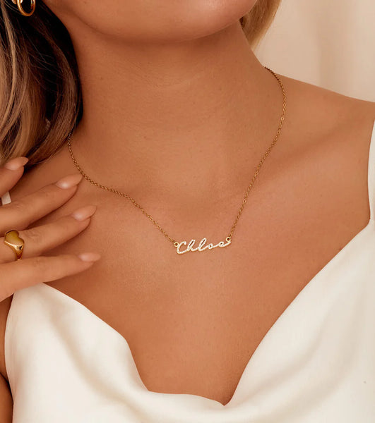 Crystal Signature Name Necklace (Gold)