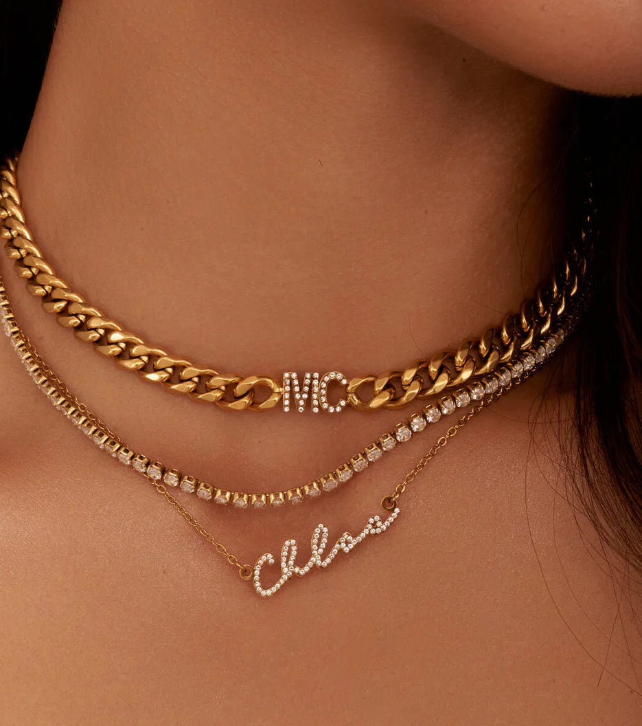 Crystal Signature Name Necklace (Gold)