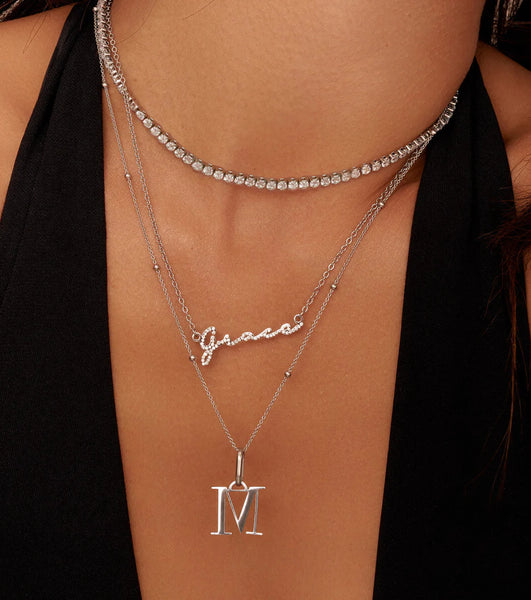 Crystal Signature Name Necklace (Silver)