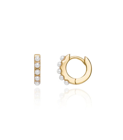 Pearl Huggie Hoop Earrings (Gold)