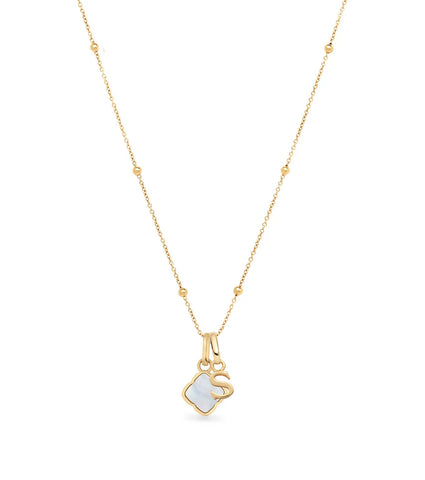 Pearl Clover & Initial Necklace (Gold)