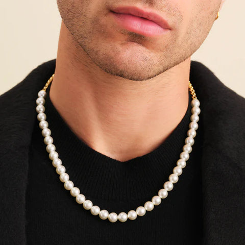 8mm Cuban Link Pearl Necklace  8mm