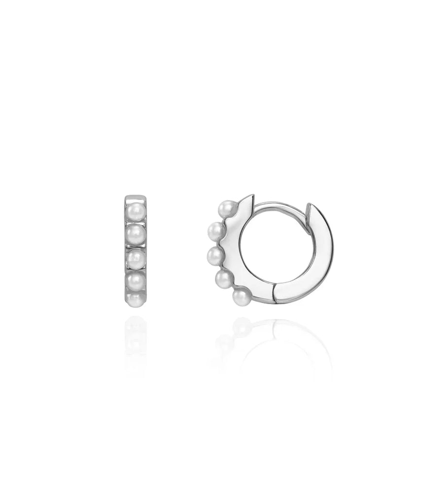 Pearl Huggie Hoop Earrings (Silver)