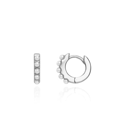 Pearl Huggie Hoop Earrings (Silver)