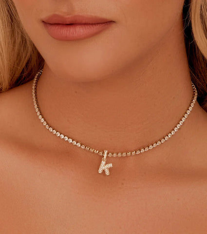 Bubble Initial Tennis Necklace (Gold)