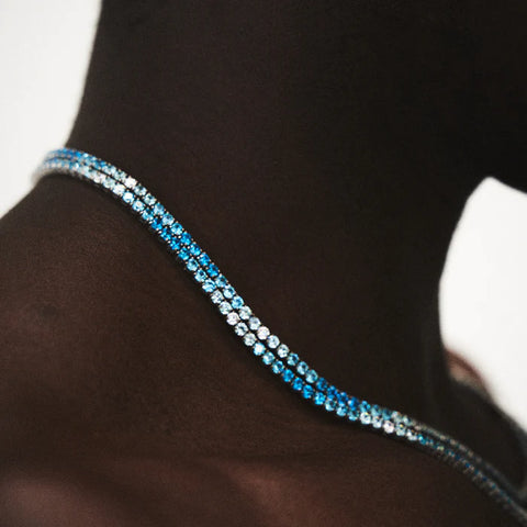 BLUE TENNIS CHAIN (SILVER) 3MM