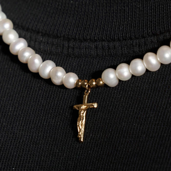 CRUCIFIX REAL PEARL NECKLACE (GOLD)