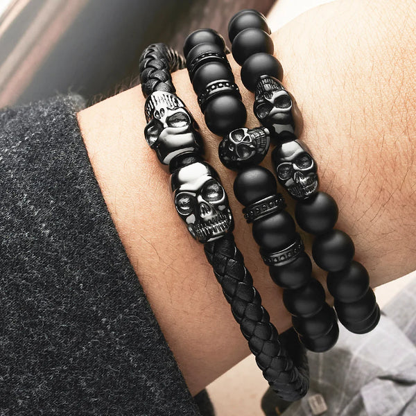 Black Skull Leather Bracelet