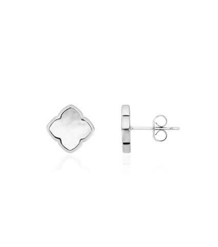 Pearl Clover Stud Earrings (Silver)