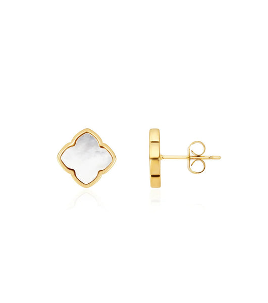 Pearl Clover Stud Earrings (Gold)