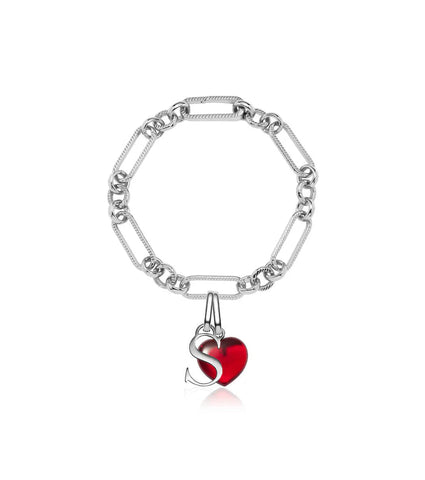 Letter & Birthstone Figaro Chain Bracelet (Silver)