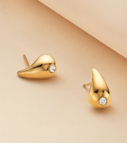 Crystal Teardrop Stud Earrings (Gold)