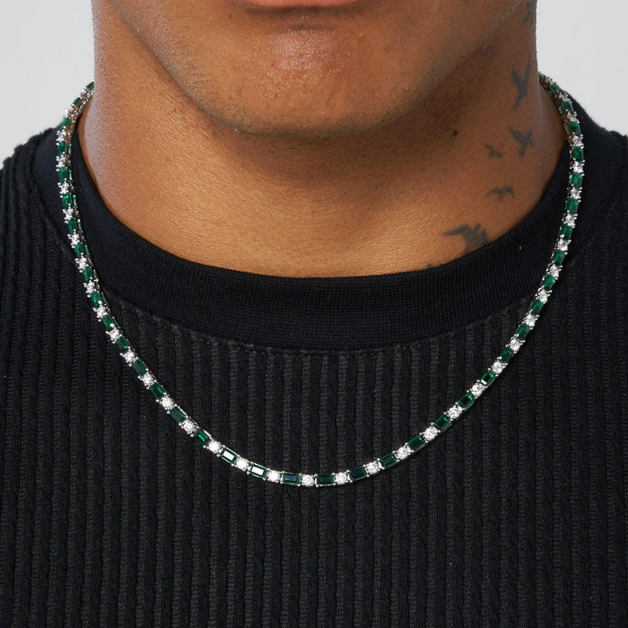 3MM WHITE & GREEN TENNIS CHAIN - WHITE GOLD