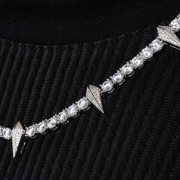 5MM PAVE SPIKE TENNIS CHAIN - WHITE GOLD