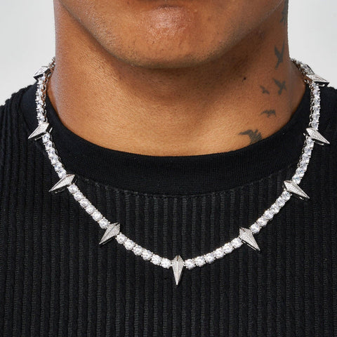 5MM PAVE SPIKE TENNIS CHAIN - WHITE GOLD