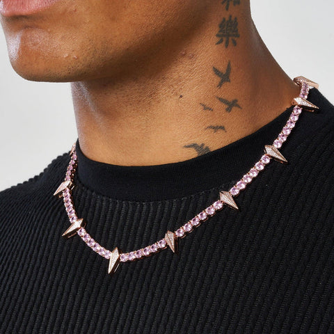 5MM PAVE SPIKE TENNIS CHAIN - PINK