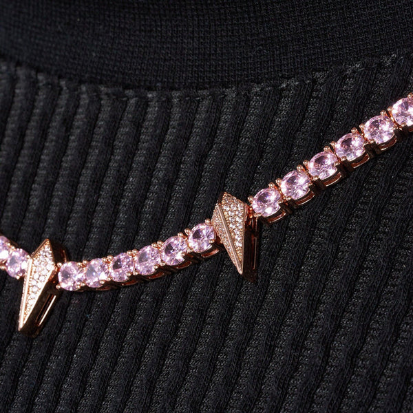 5MM PAVE SPIKE TENNIS CHAIN - PINK