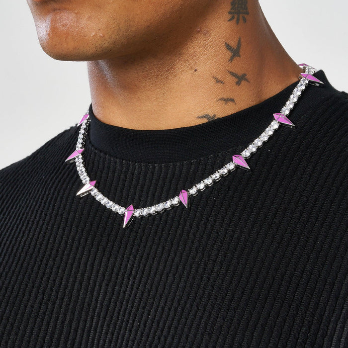 5MM PINK PAVE SPIKE TENNIS CHAIN - WHITE GOLD