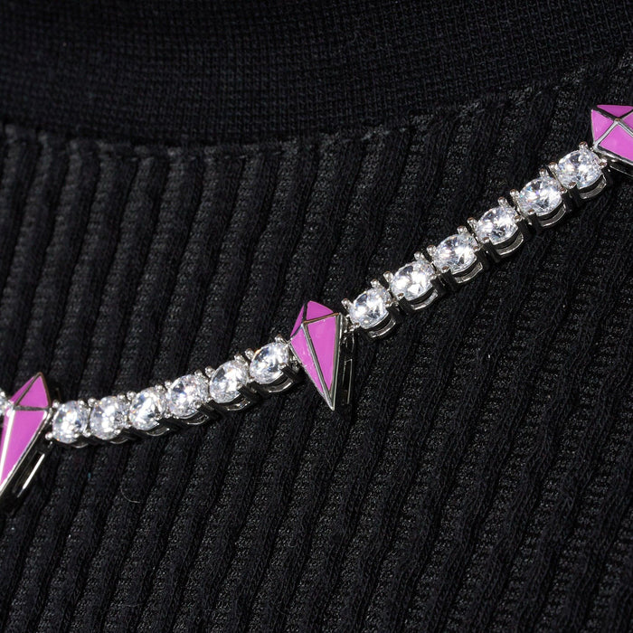 5MM PINK PAVE SPIKE TENNIS CHAIN - WHITE GOLD