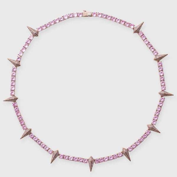 5MM PAVE SPIKE TENNIS CHAIN - PINK