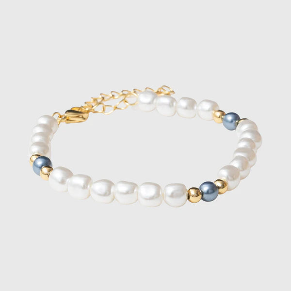 5MM BEADED TWO TONE PEARL BRACELET - GOLD