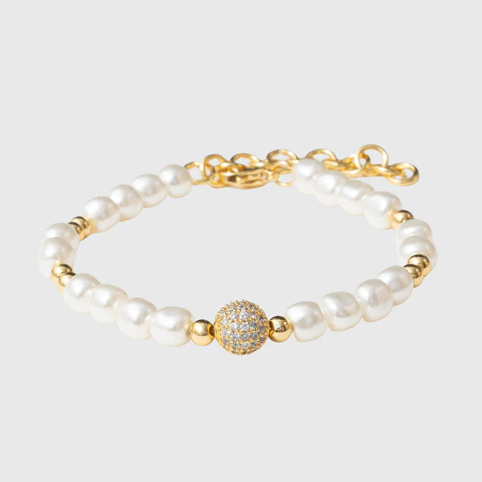 5MM ICED BEADED PEARL BRACELET - GOLD