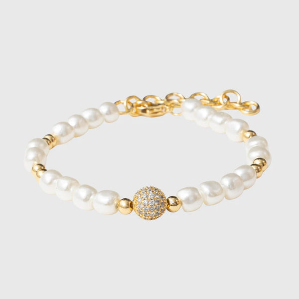 5MM ICED BEADED PEARL BRACELET - GOLD