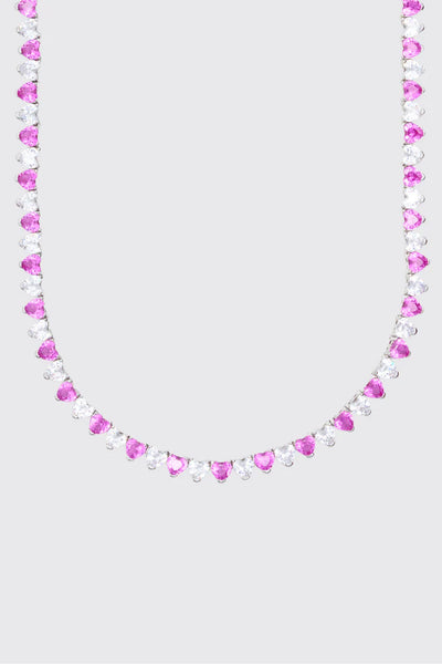 5MM WHITE & PINK HEART TENNIS CHAIN - WHITE GOLD