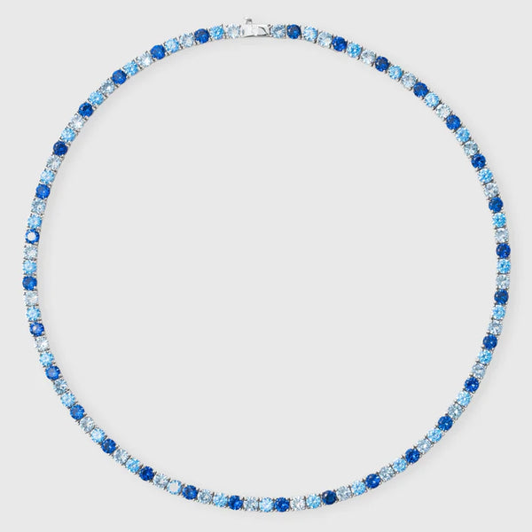 5MM MOISSANITE TRI-BLUE DIAMOND TENNIS CHAIN - 925 SILVER - D COLOUR - VVS1